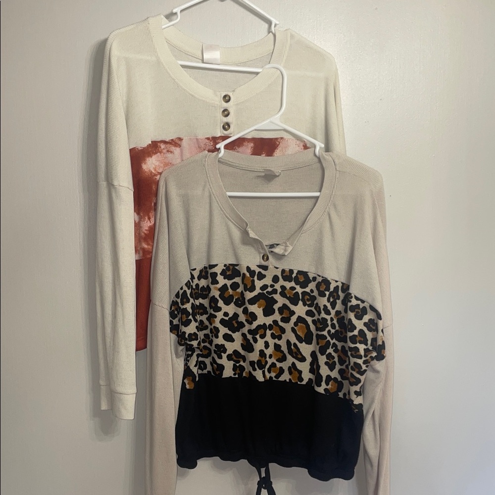 Set of 2 Tie Dye and Leopard Print Tops